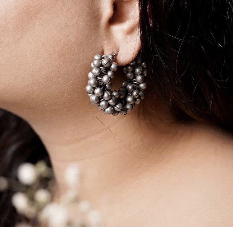 Black Metal Ghungroo Hoops