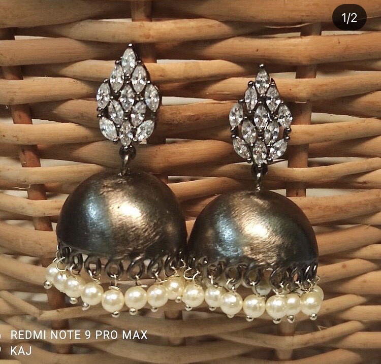 Blackmetal Cz and Pearl Jhumkas