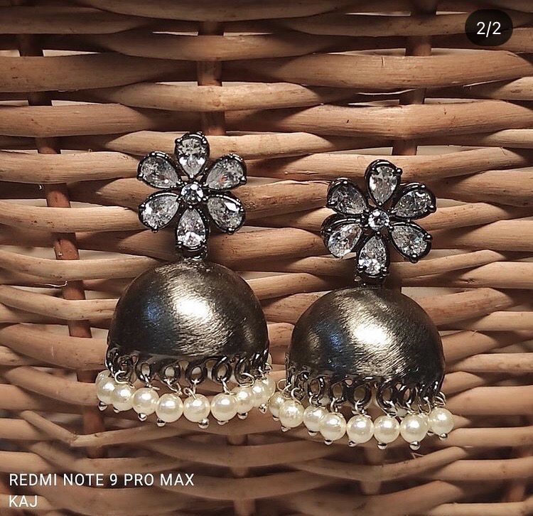 Blackmetal Cz and Pearl Jhumkas