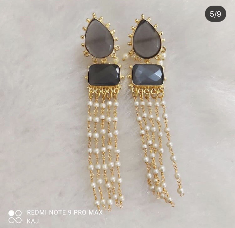 Semi Precious Stone Tassel Earrings