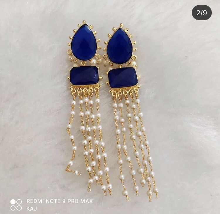 Semi Precious Stone Tassel Earrings