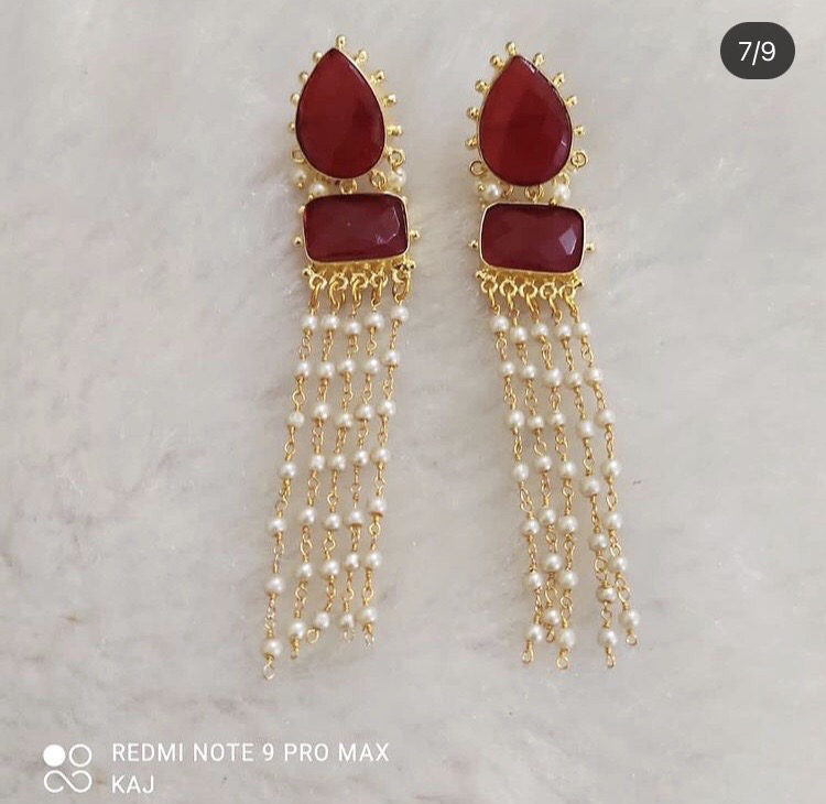 Semi Precious Stone Tassel Earrings