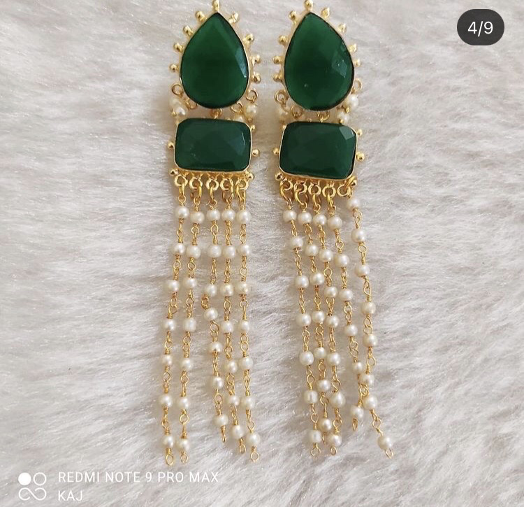 Semi Precious Stone Tassel Earrings