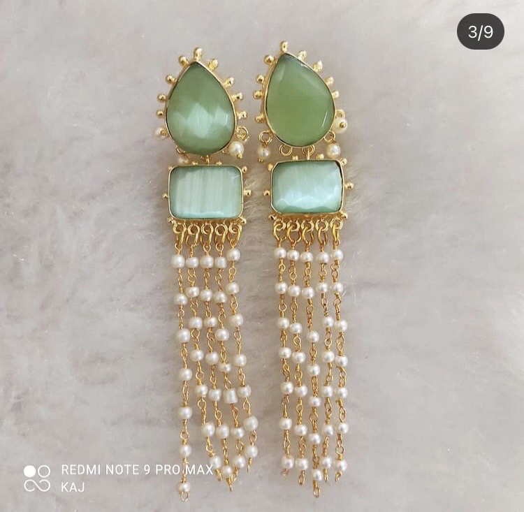 Semi Precious Stone Tassel Earrings