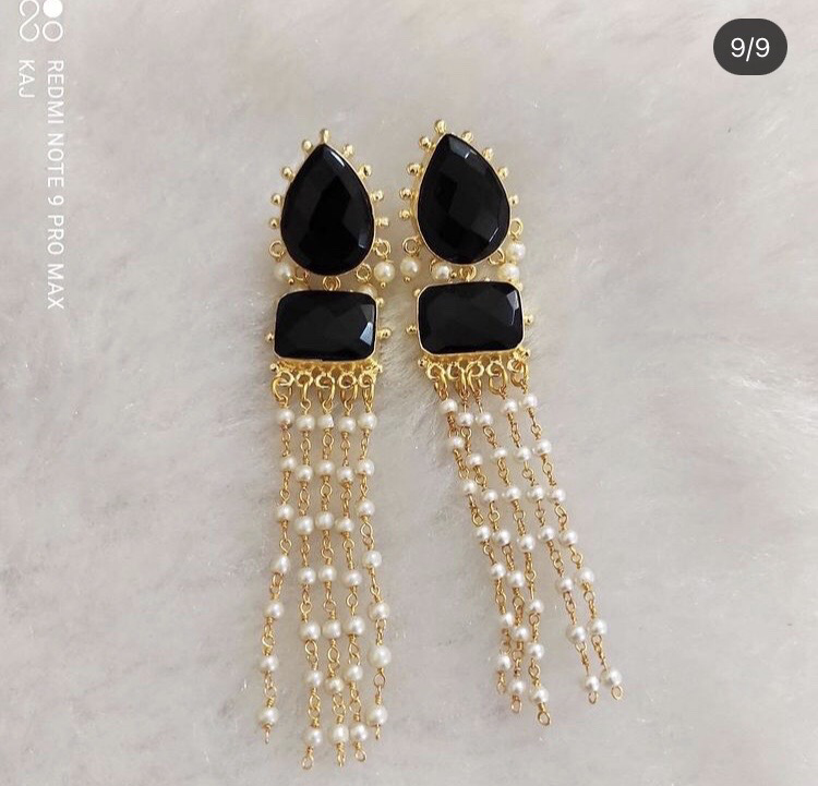 Semi Precious Stone Tassel Earrings
