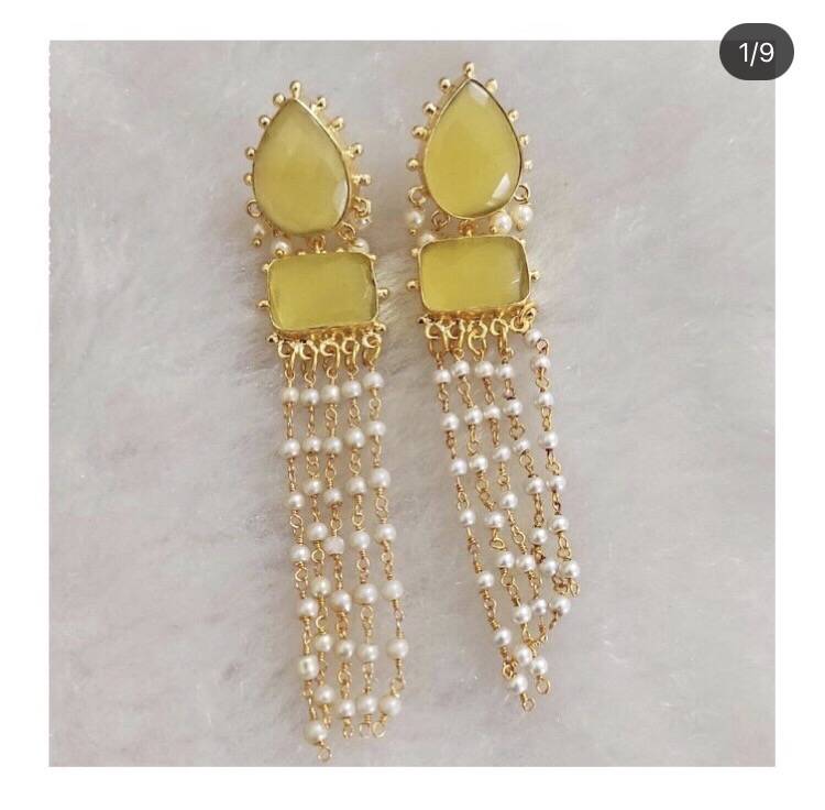 Semi Precious Stone Tassel Earrings