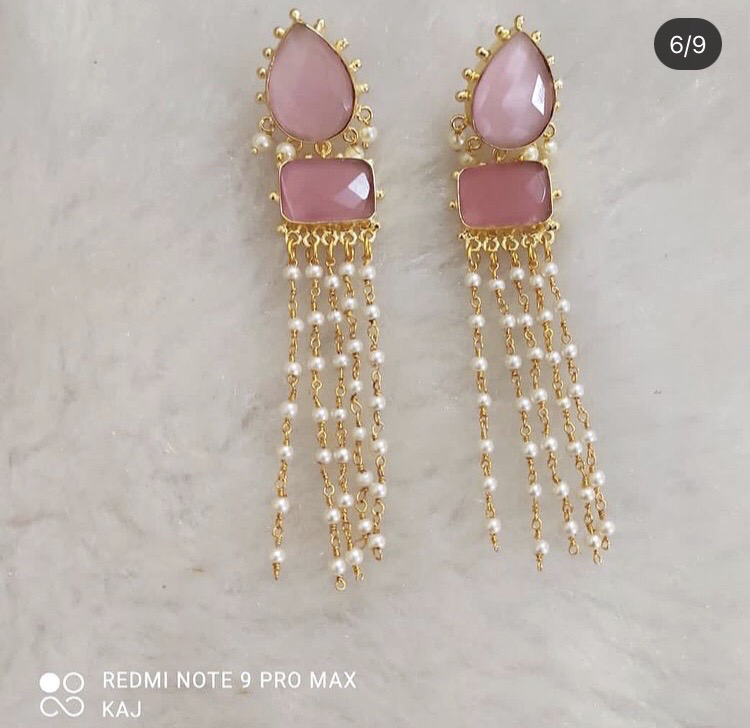 Semi Precious Stone Tassel Earrings
