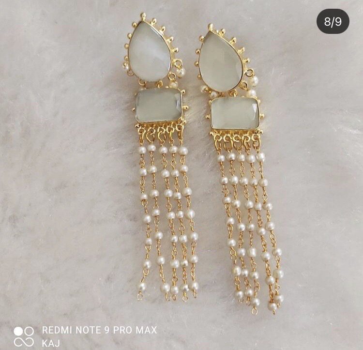 Semi Precious Stone Tassel Earrings