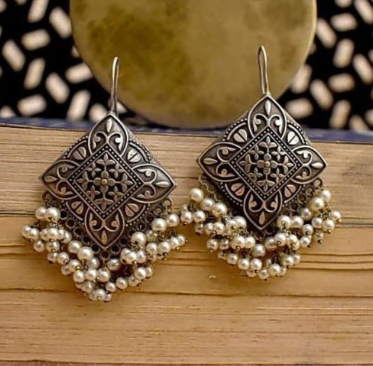 Silver Look-alike Geometric Hook Earrings