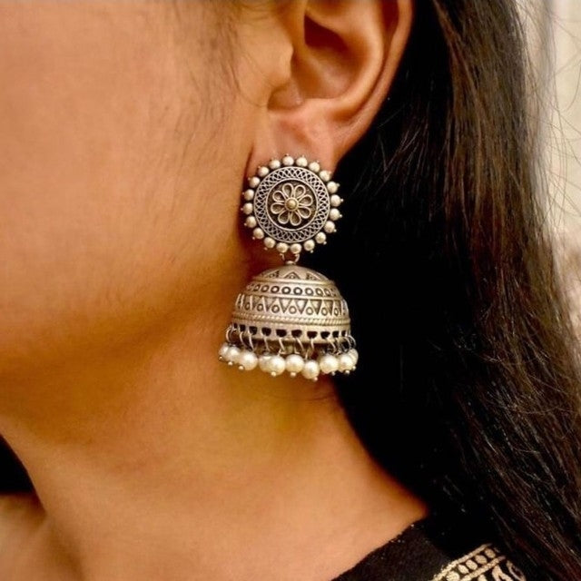 Ahaana's Silver look-alike Jhumkas