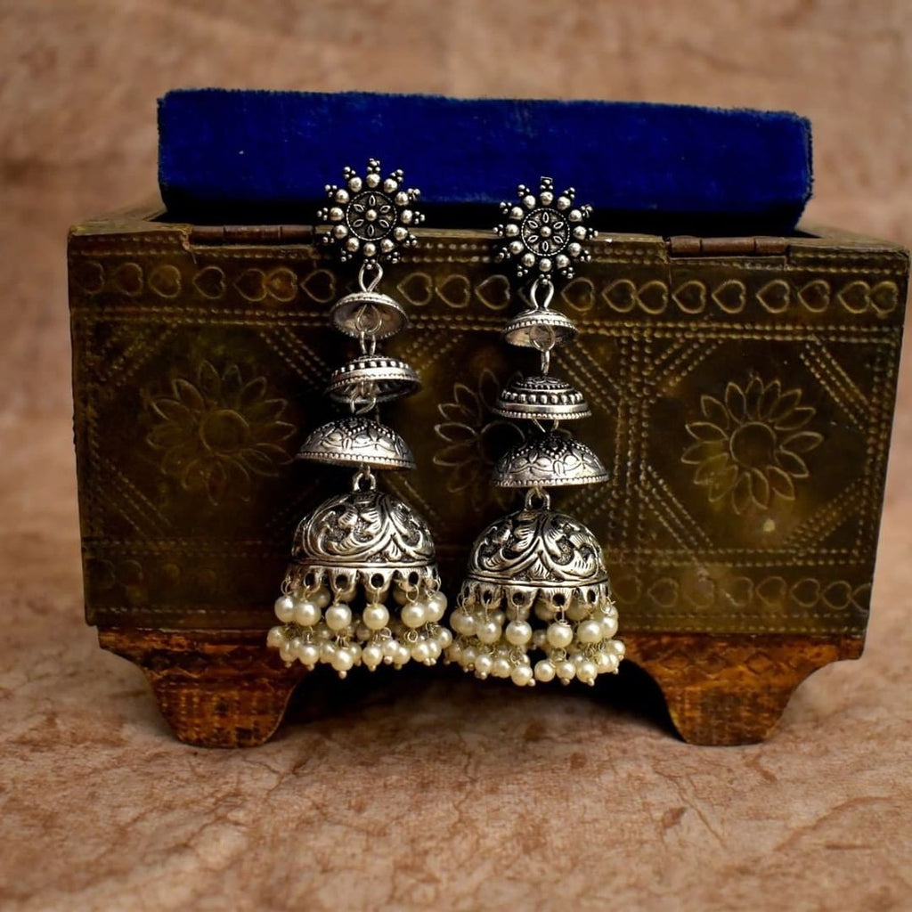 Silver Look-alike Layered Jhumkas