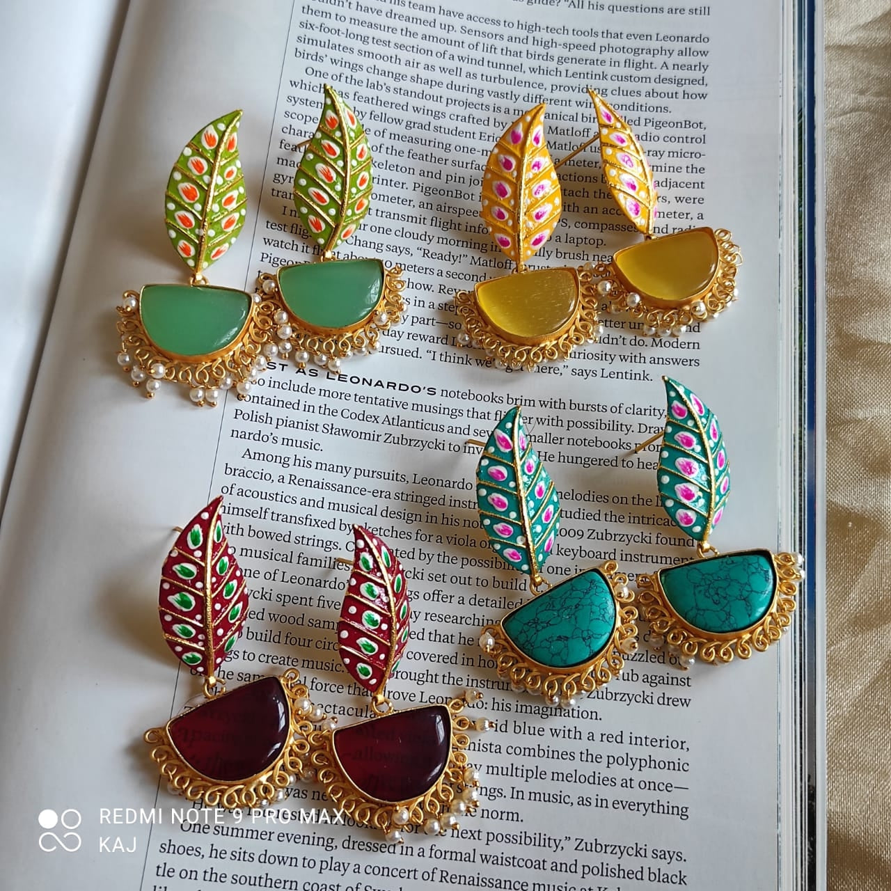 Meenakari Leaf and Stone Earrings
