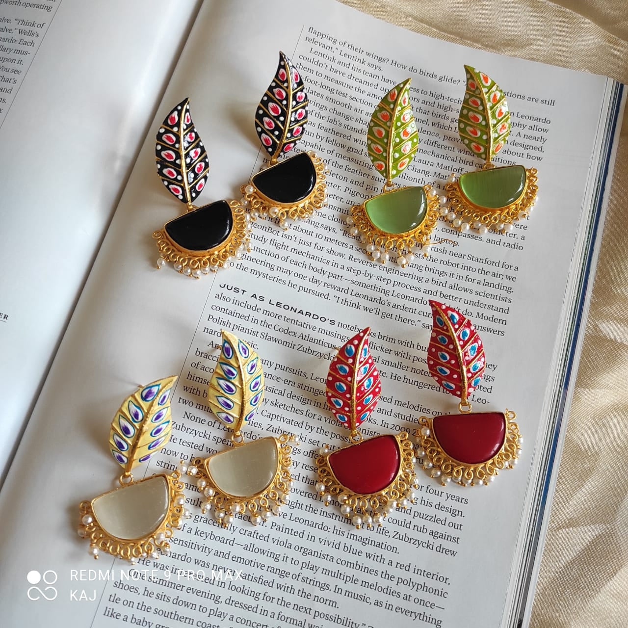 Meenakari Leaf and Stone Earrings