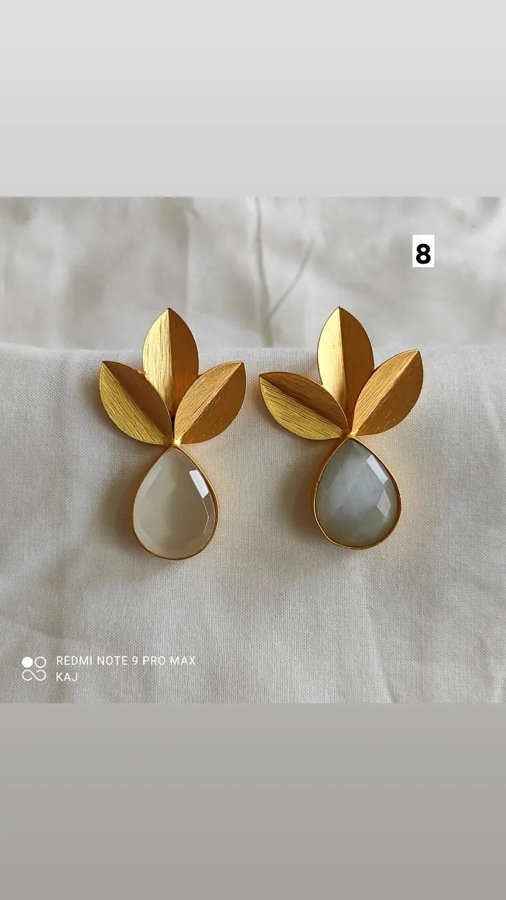 Leaf Studs With Glass Stone