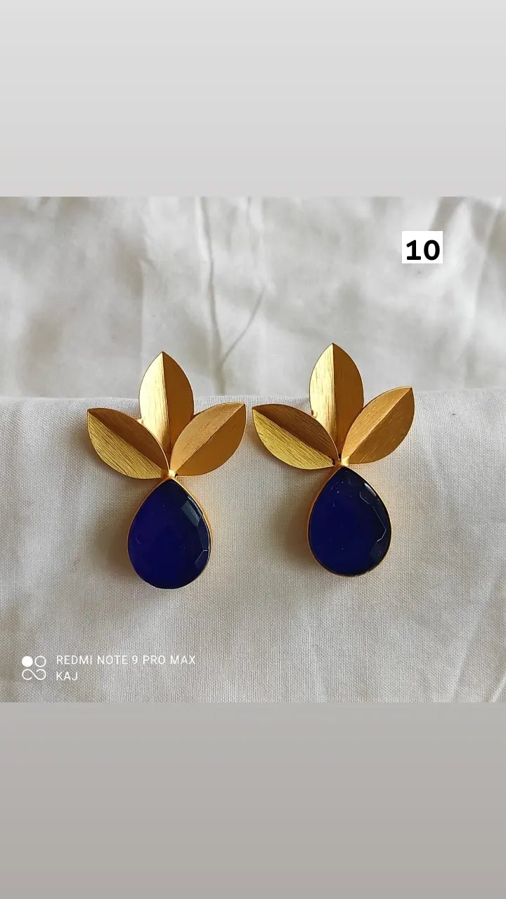 Leaf Studs With Glass Stone