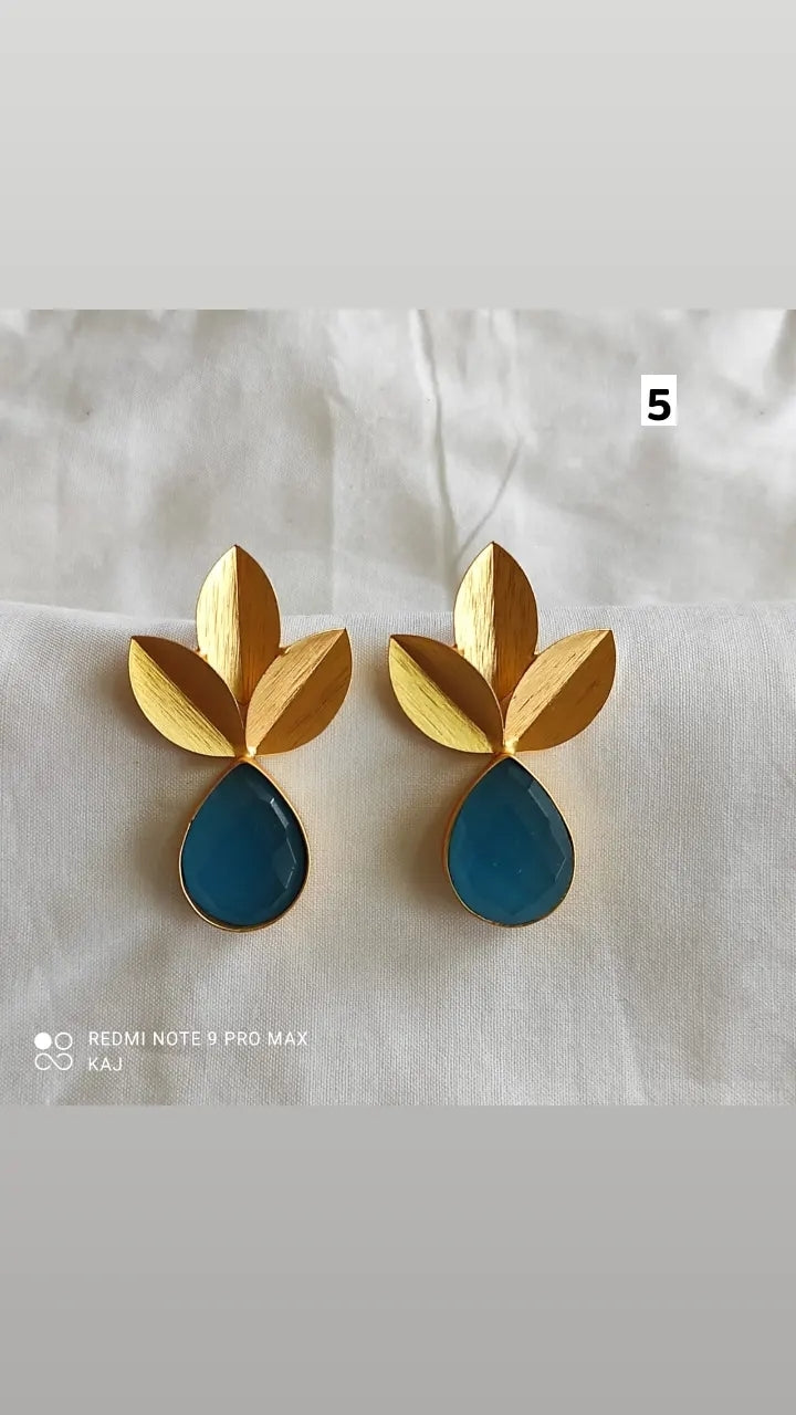 Leaf Studs With Glass Stone