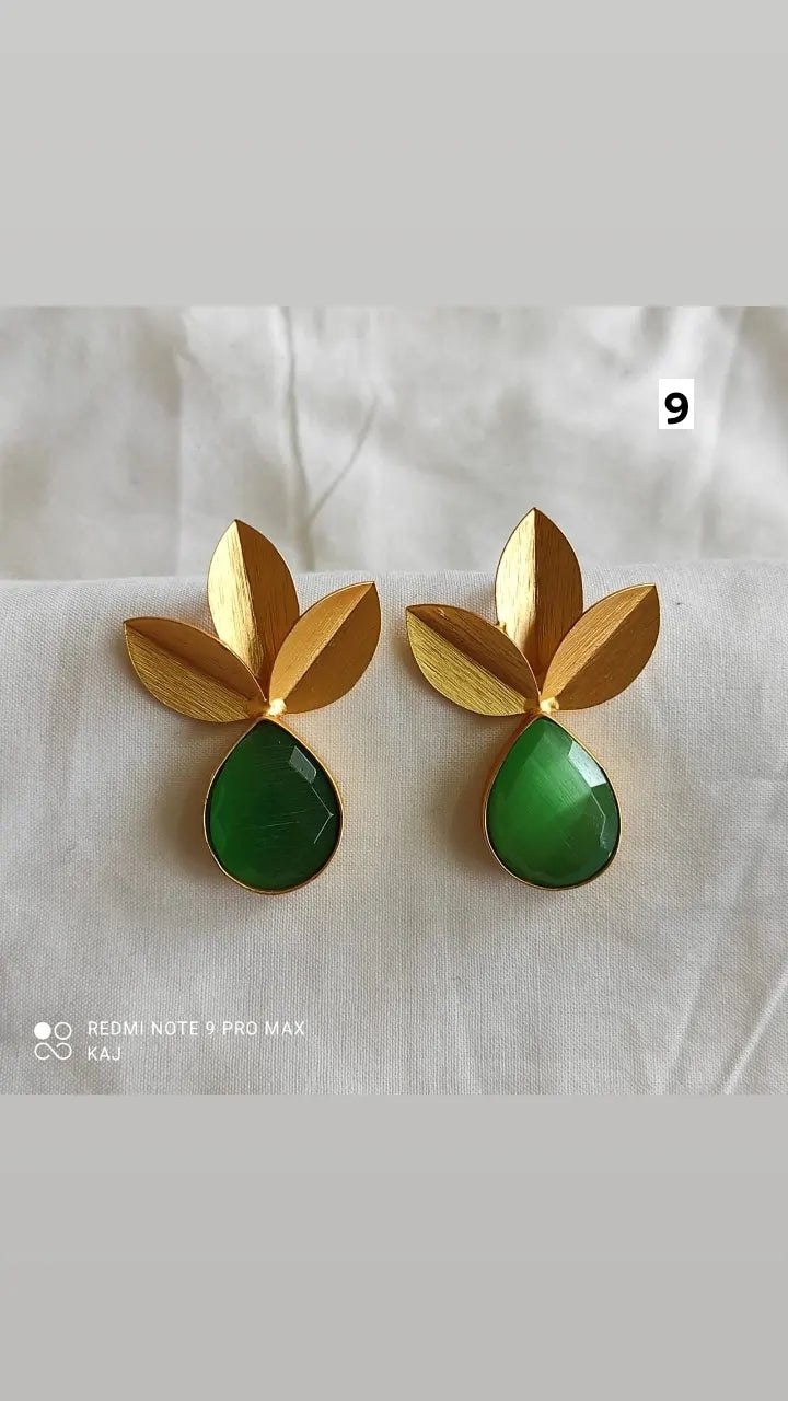 Leaf Studs With Glass Stone