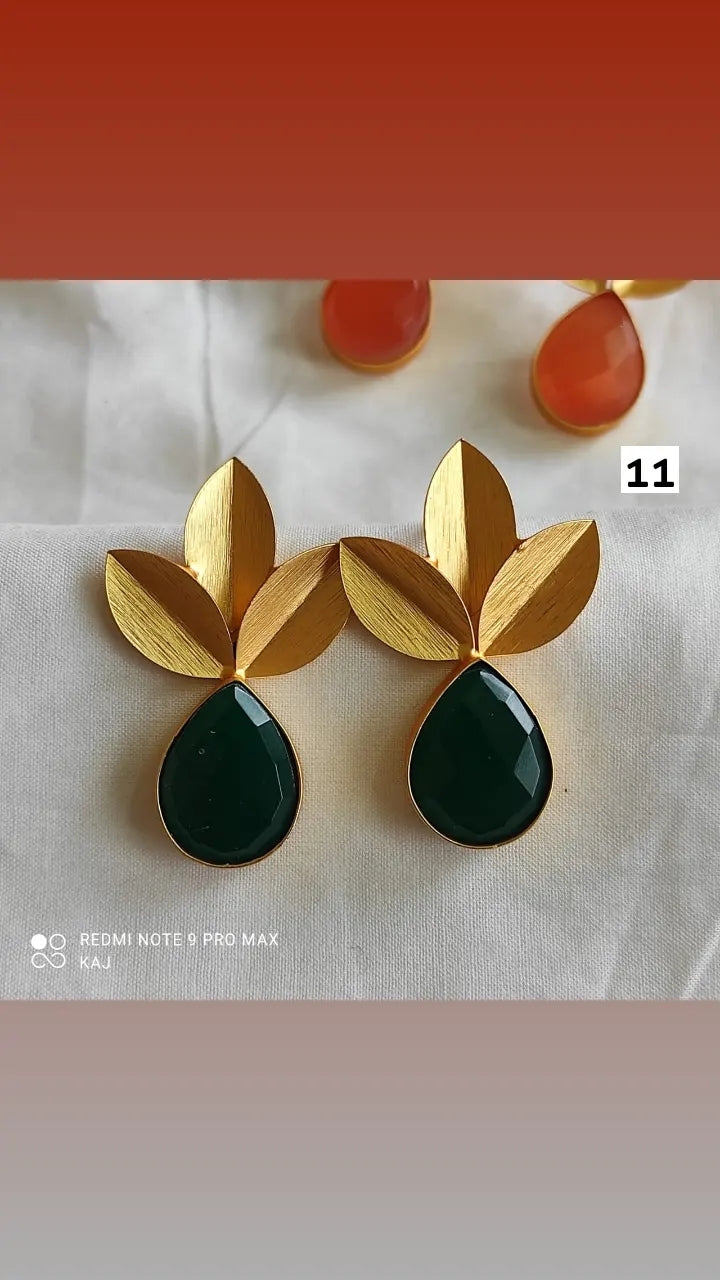 Leaf Studs With Glass Stone