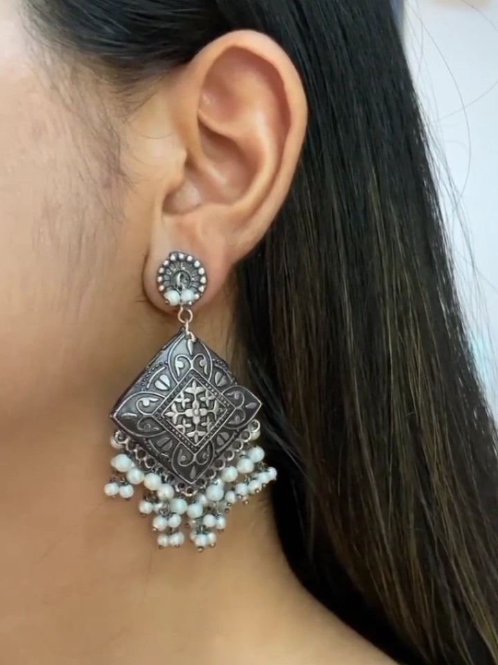 Geometric Pearl Studs