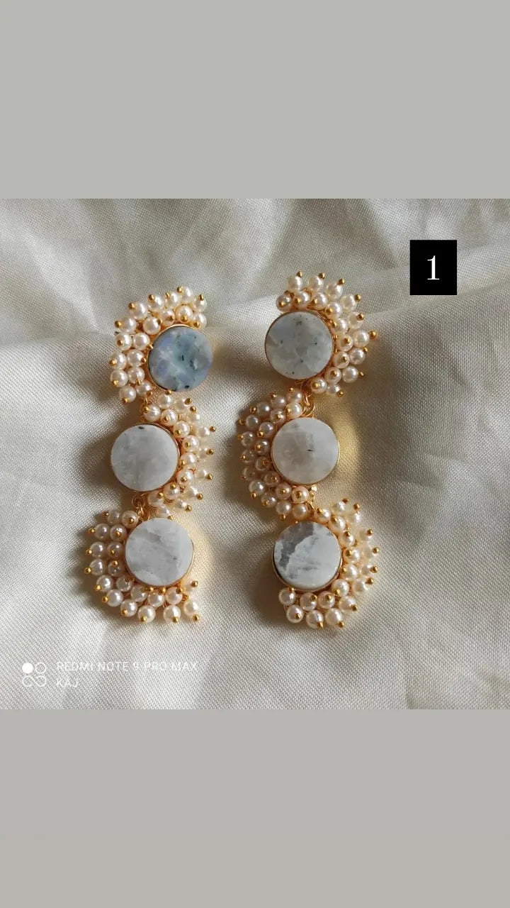 Three Stone Pearl Detailing Earrings