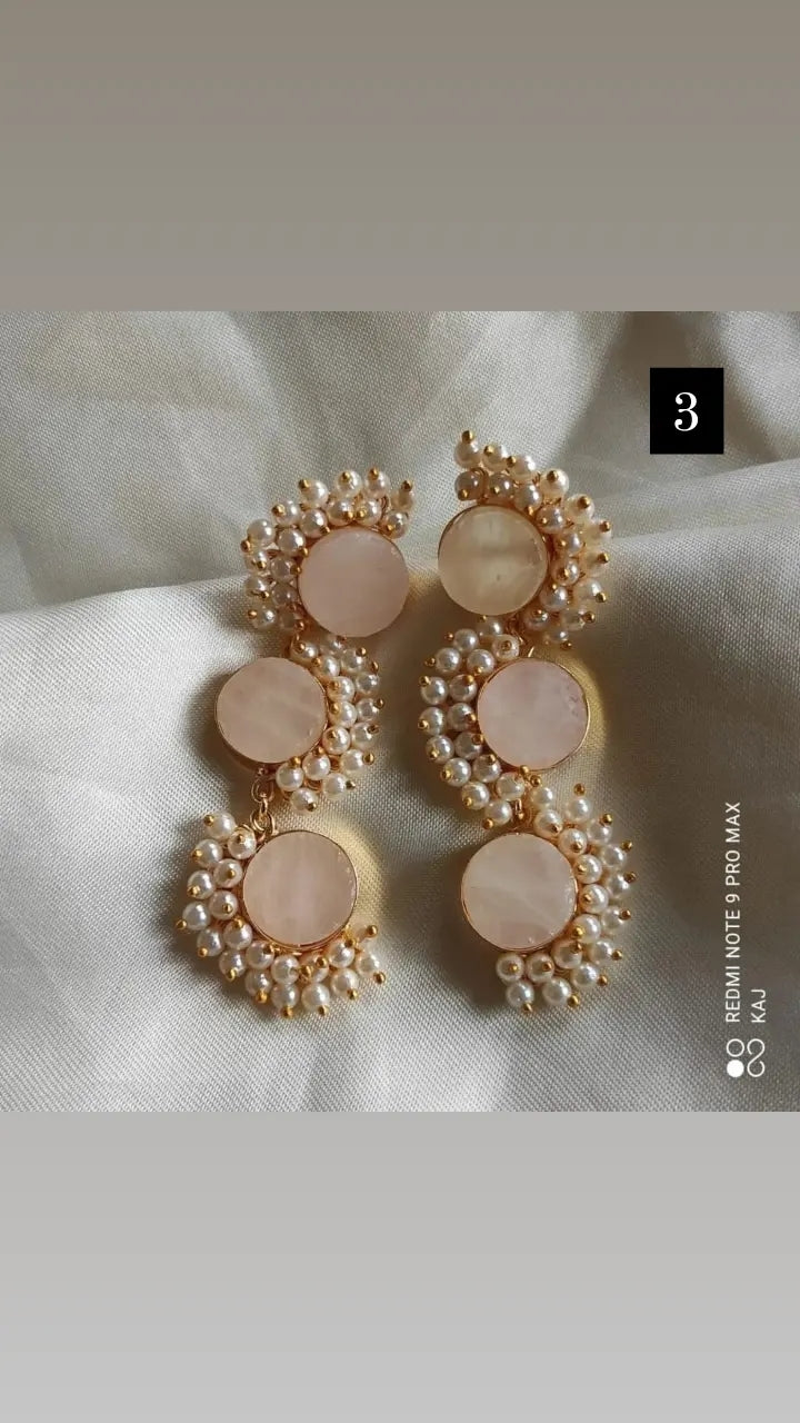 Three Stone Pearl Detailing Earrings