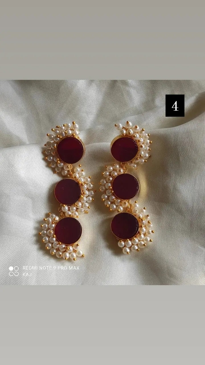Three Stone Pearl Detailing Earrings