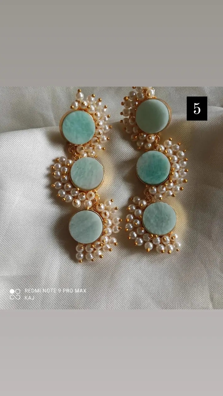 Three Stone Pearl Detailing Earrings