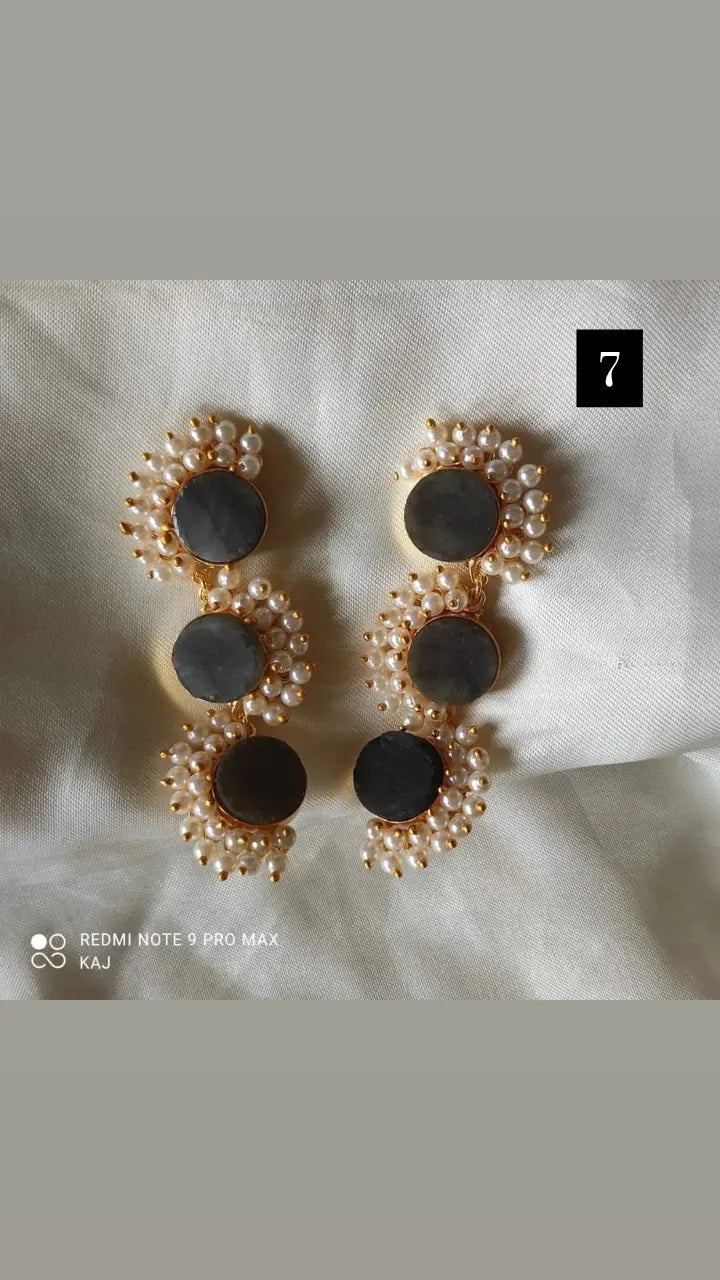 Three Stone Pearl Detailing Earrings
