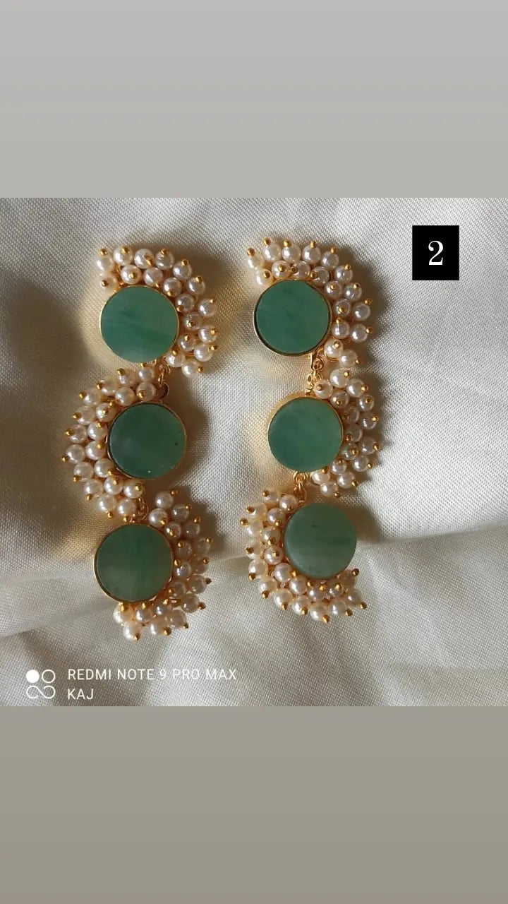 Three Stone Pearl Detailing Earrings