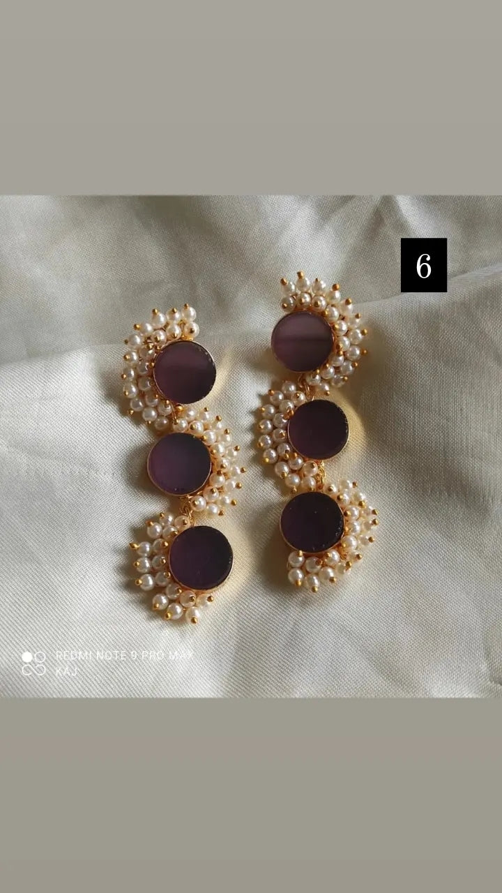 Three Stone Pearl Detailing Earrings