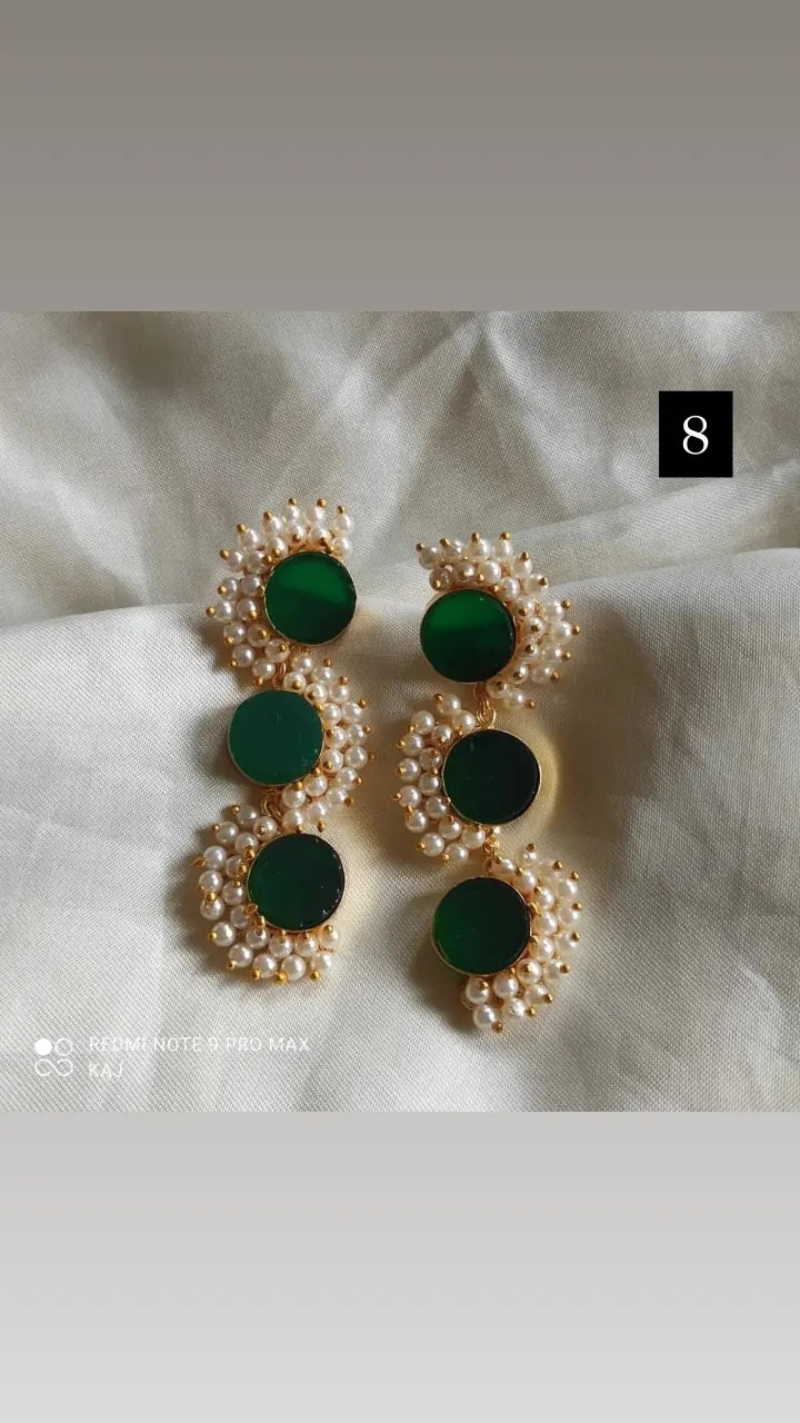 Three Stone Pearl Detailing Earrings