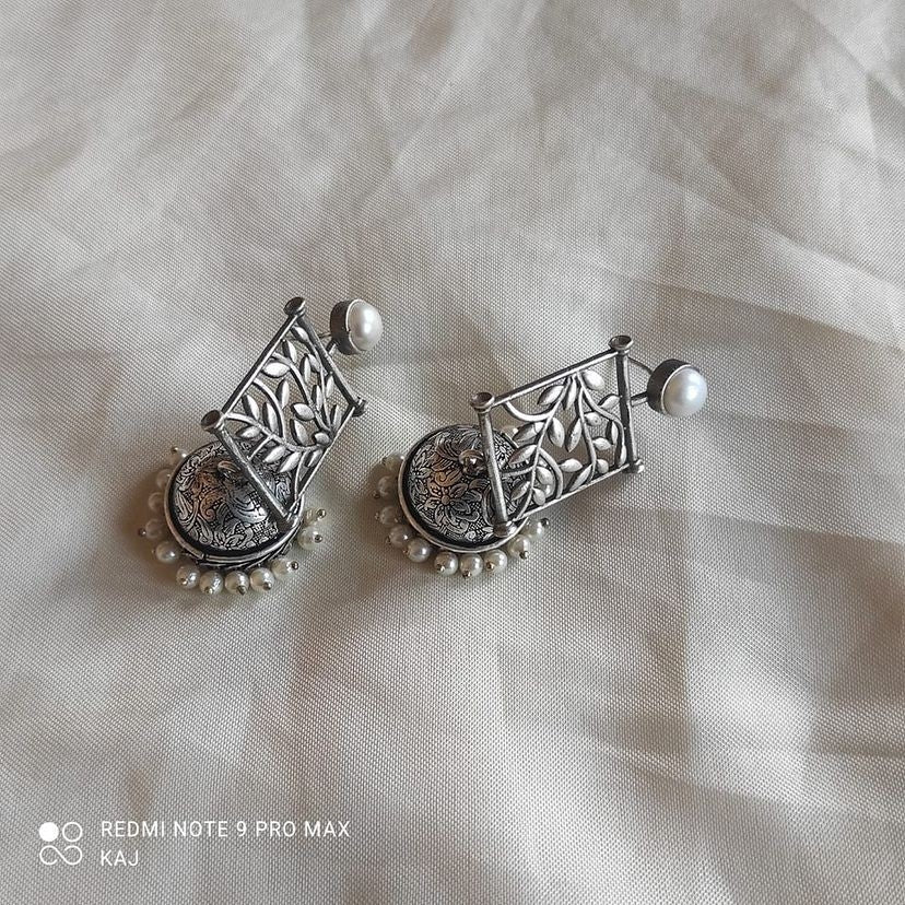 Real Pearls Oxidized Jhumka