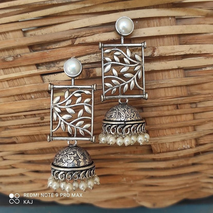 Real Pearls Oxidized Jhumka