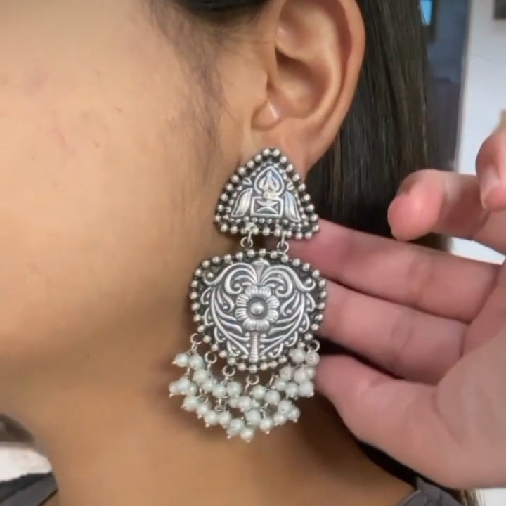 Ahaana's Silver Look-alike Pearl Earrings