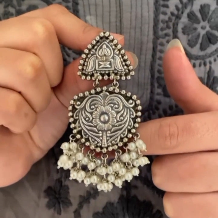 Ahaana's Silver Look-alike Pearl Earrings