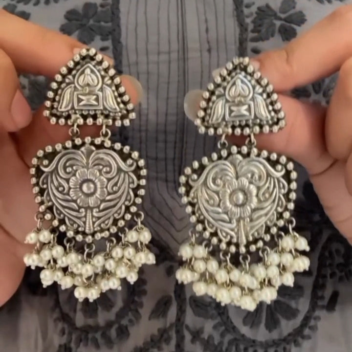 Ahaana's Silver Look-alike Pearl Earrings