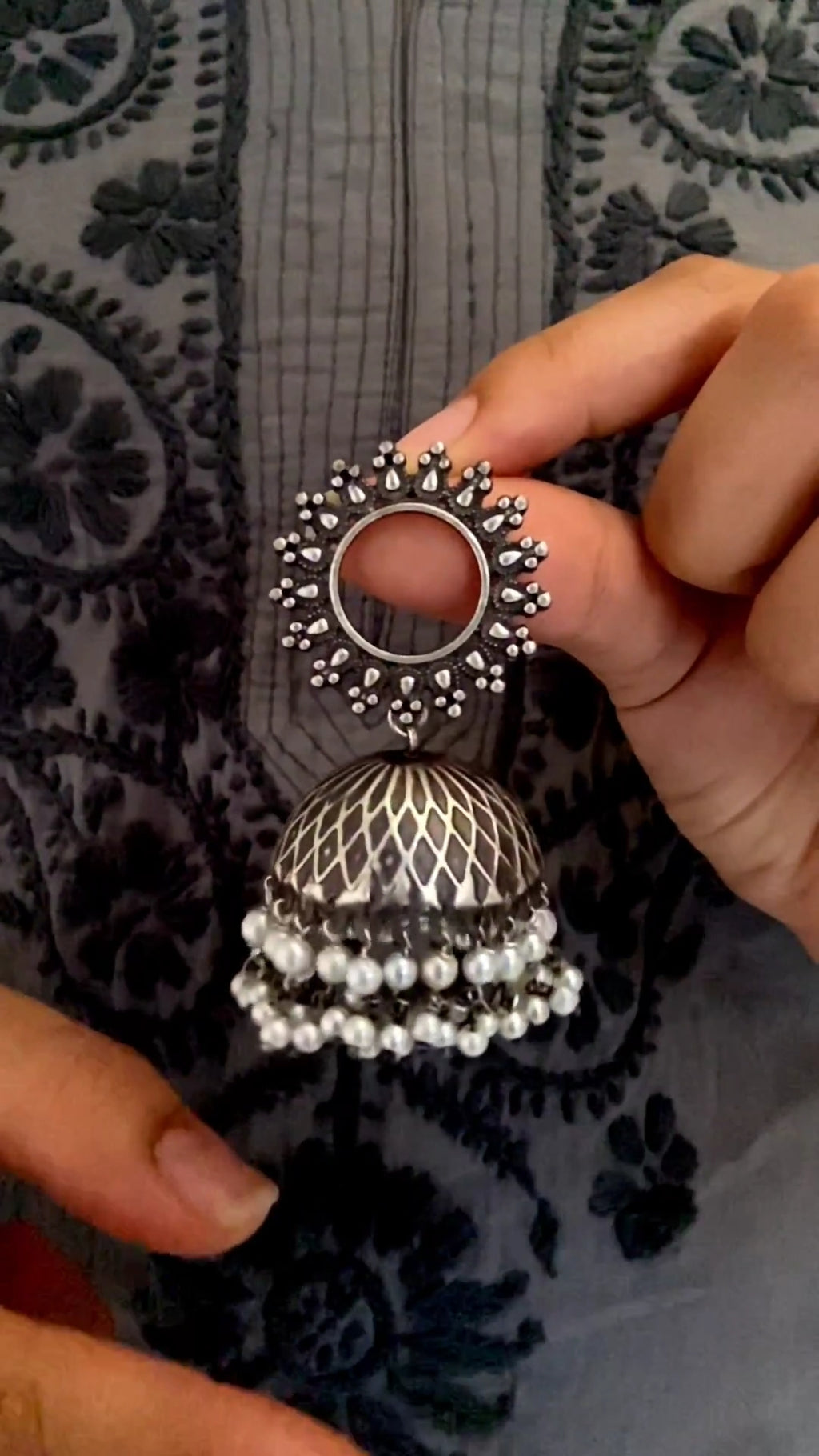 Silver Look-alike Jhumbo Jhumkas