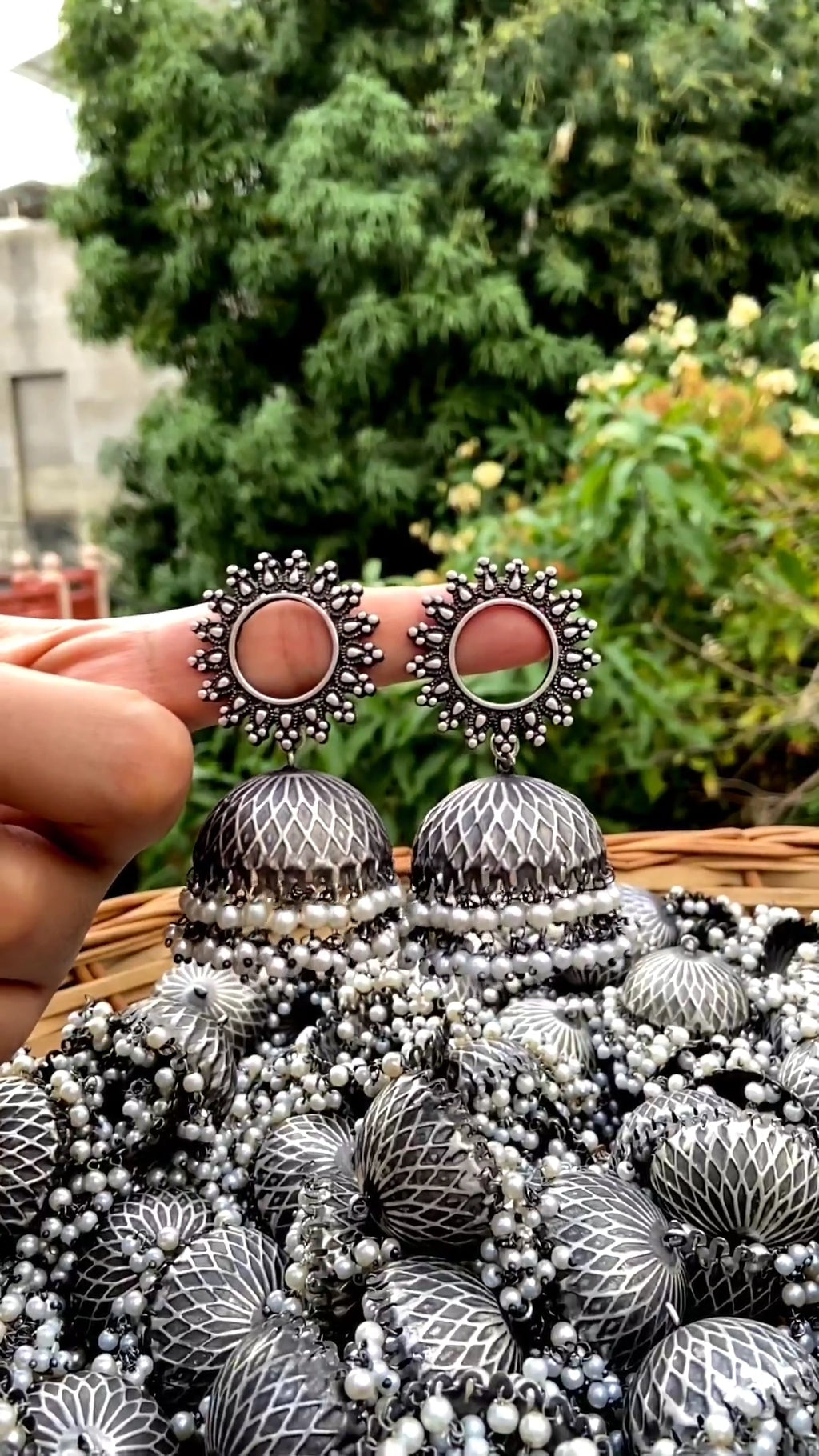 Silver Look-alike Jhumbo Jhumkas