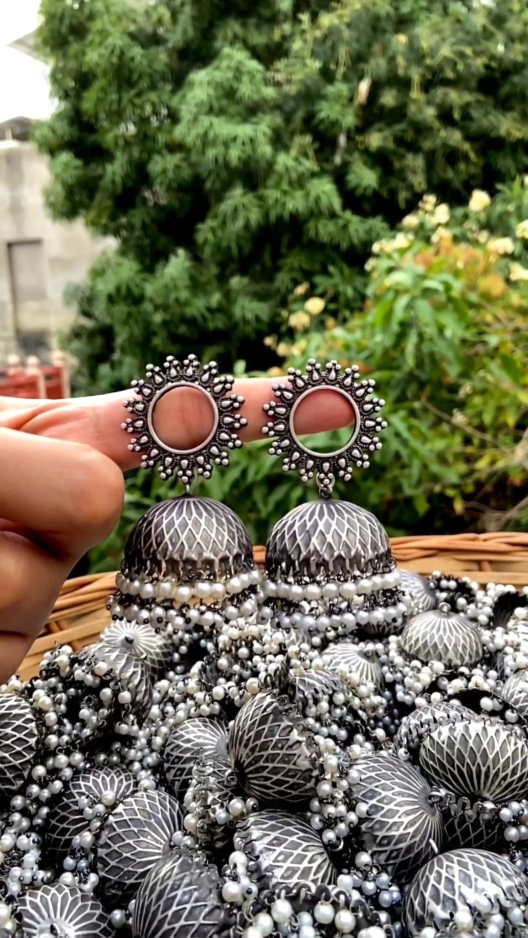 Silver Look-alike Jhumbo Jhumkas