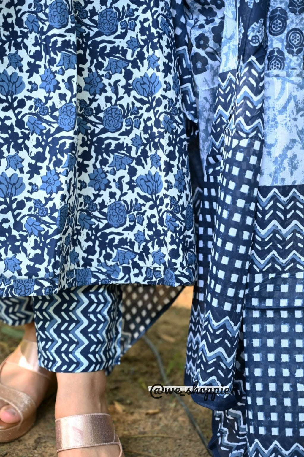 Block Printed Indigo Anarkali Set