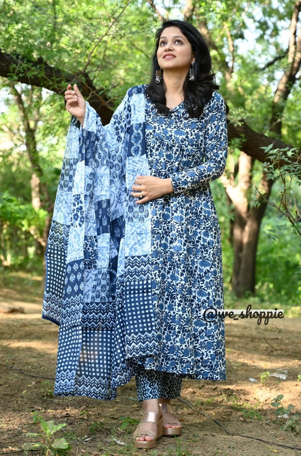 Block Printed Indigo Anarkali Set
