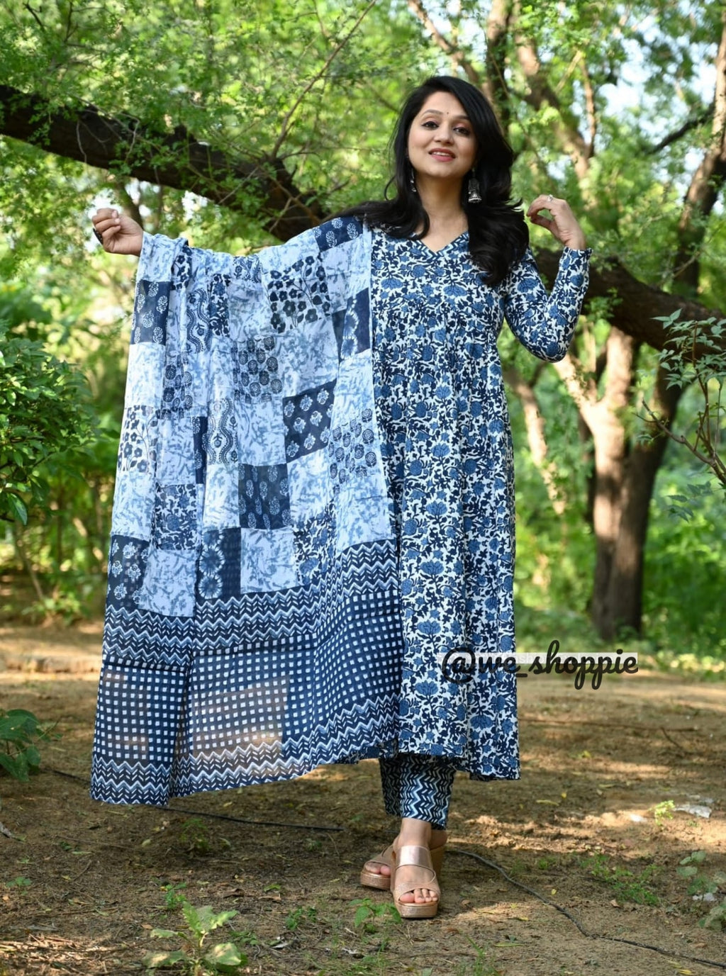 Block Printed Indigo Anarkali Set