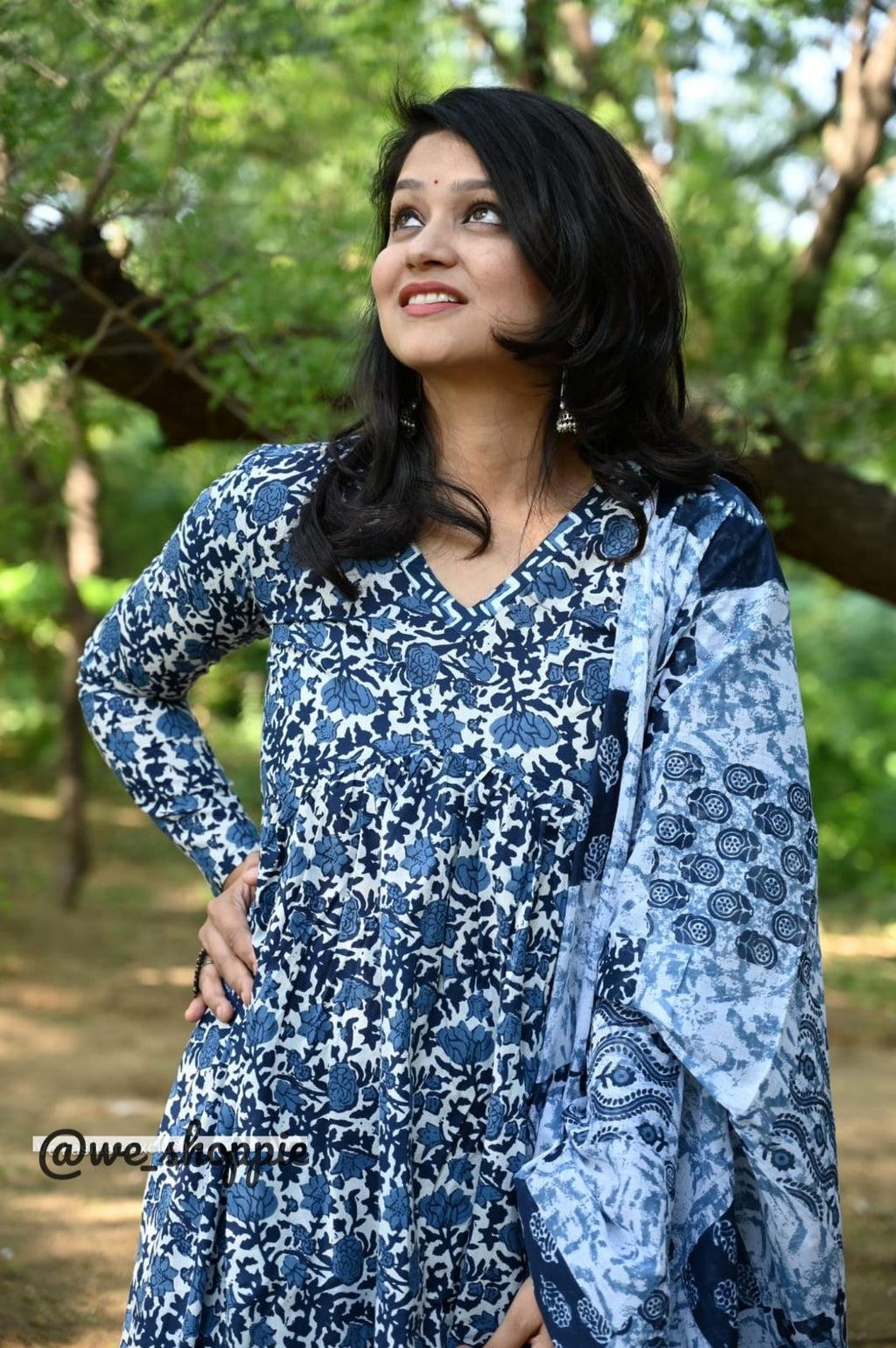Block Printed Indigo Anarkali Set