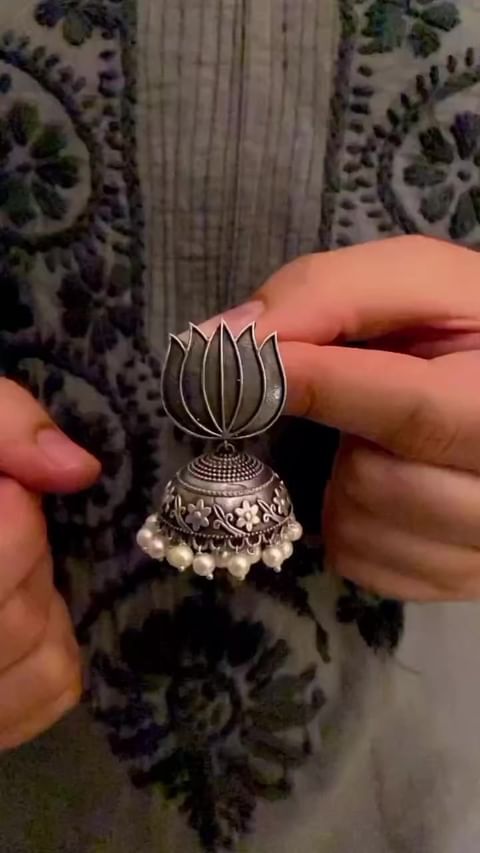 Lotus Silver Look-alike Pearl Jhumka