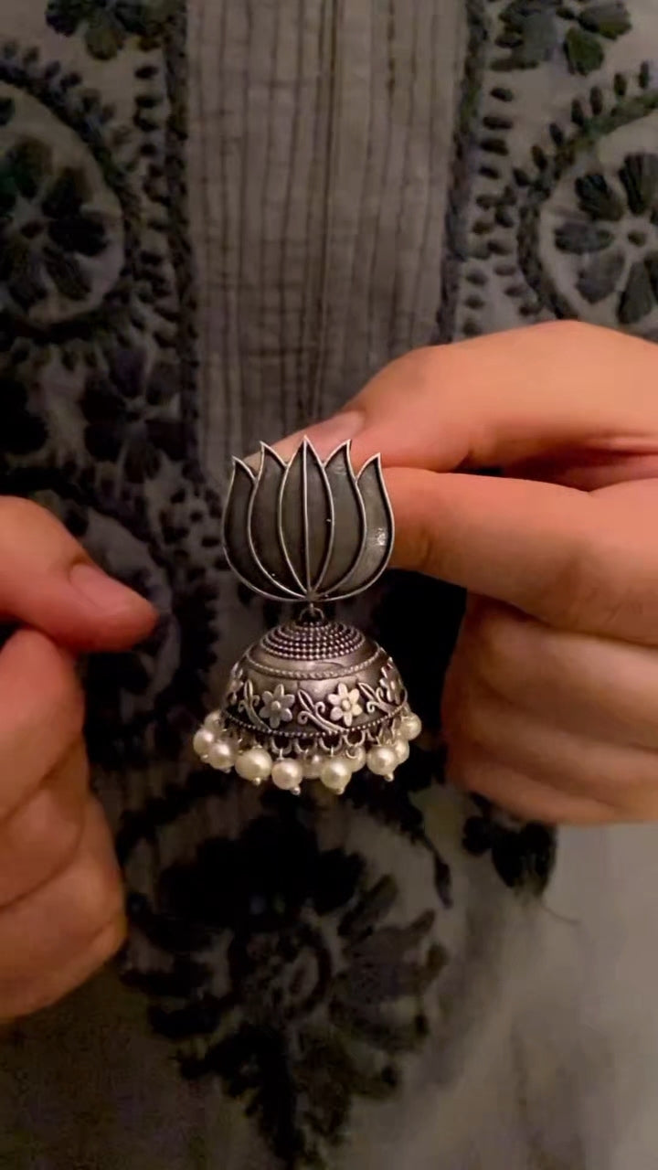 Lotus Silver Look-alike Pearl Jhumka