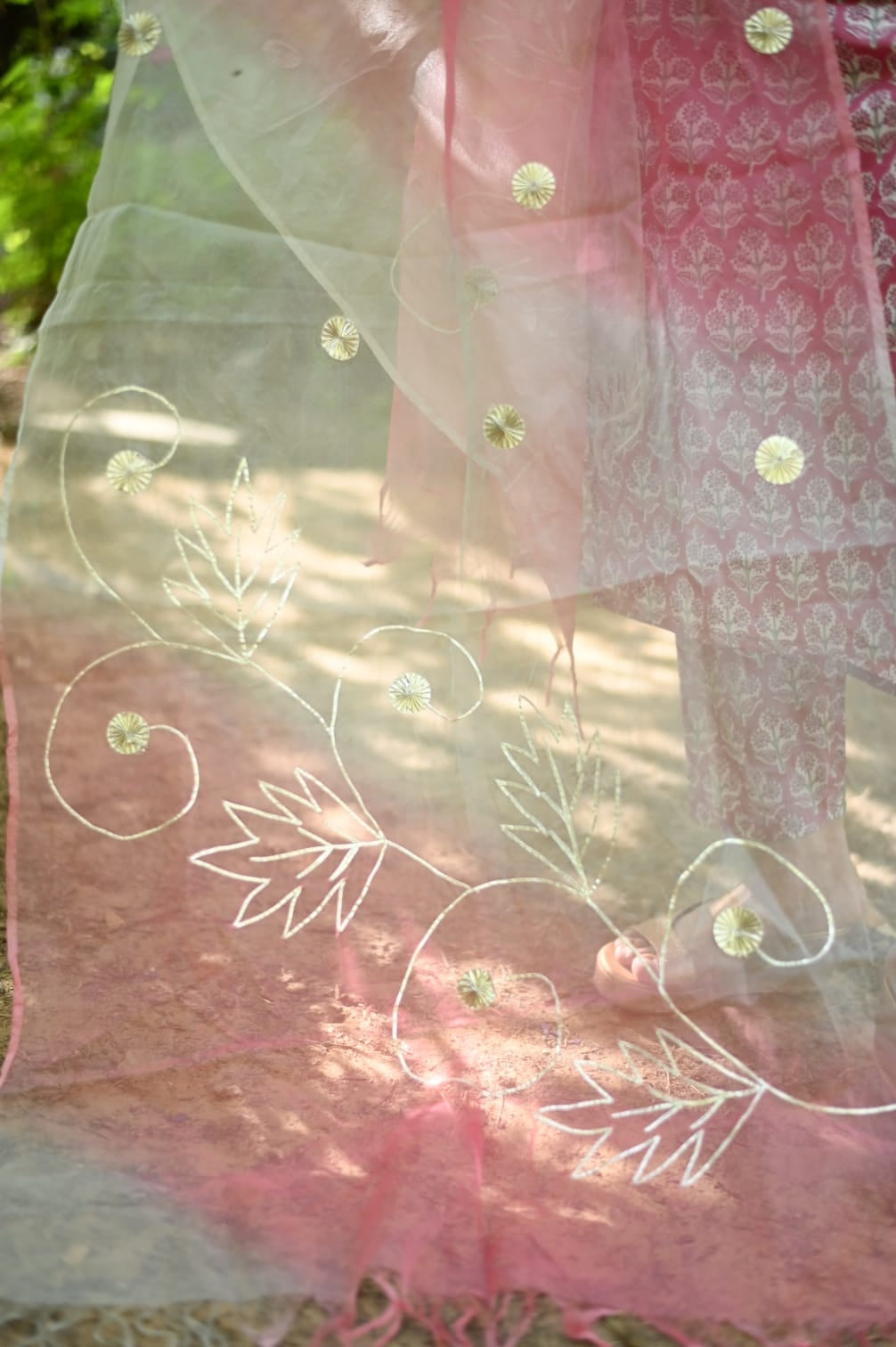 Cotton Hand Block Kurta Pants With Organza Dupatta