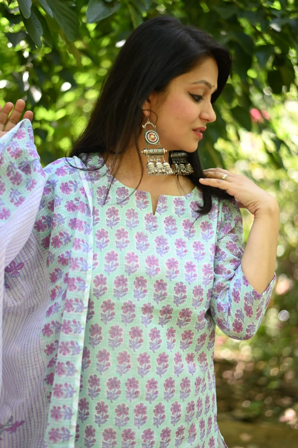 Soft Kota Doria Kurta Set With Dupatta