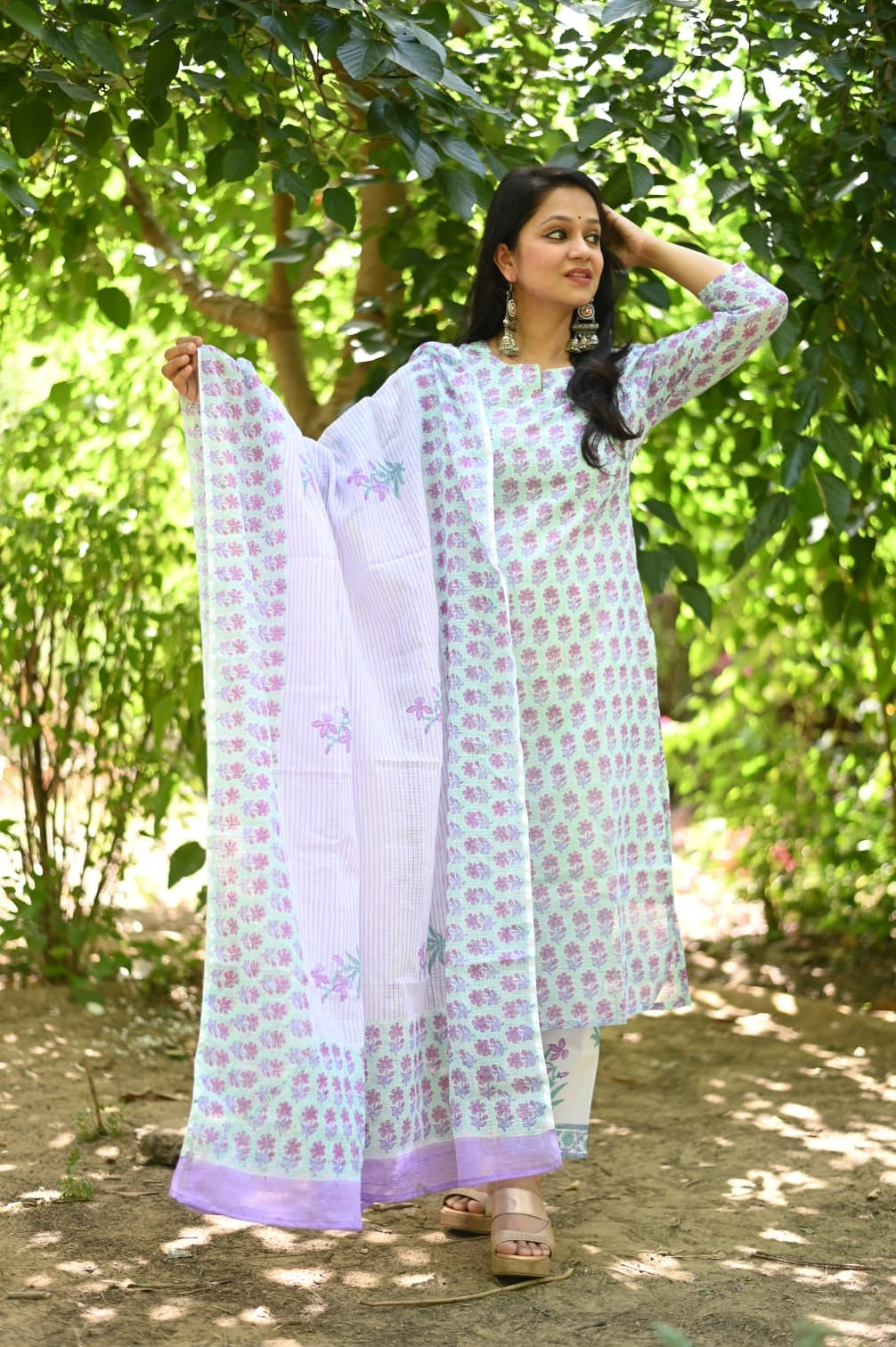 Soft Kota Doria Kurta Set With Dupatta