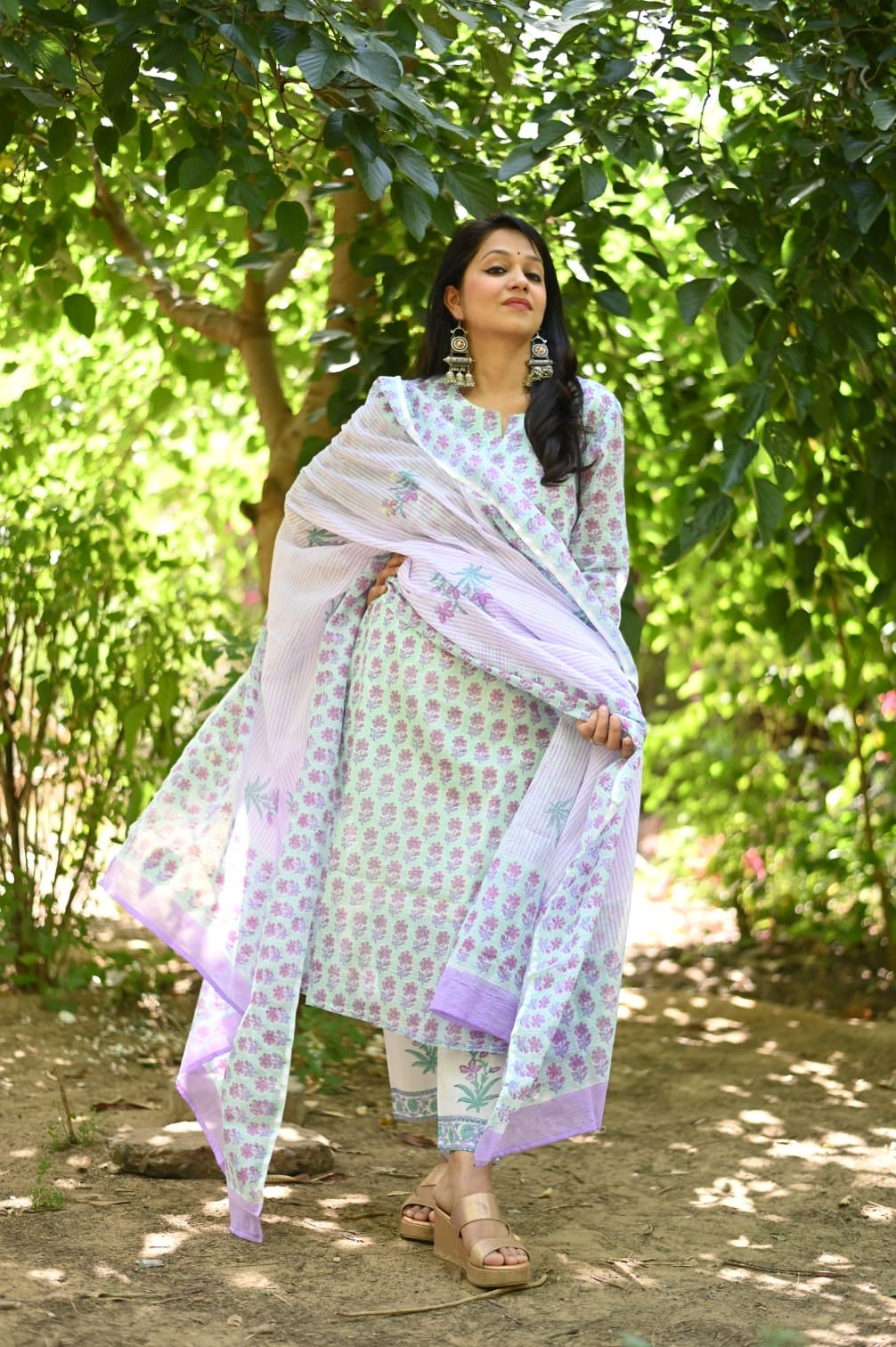 Soft Kota Doria Kurta Set With Dupatta
