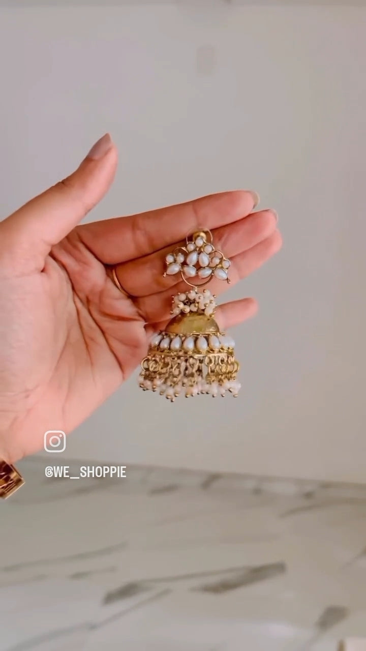 Pearl Cluster Golden Jhumkas